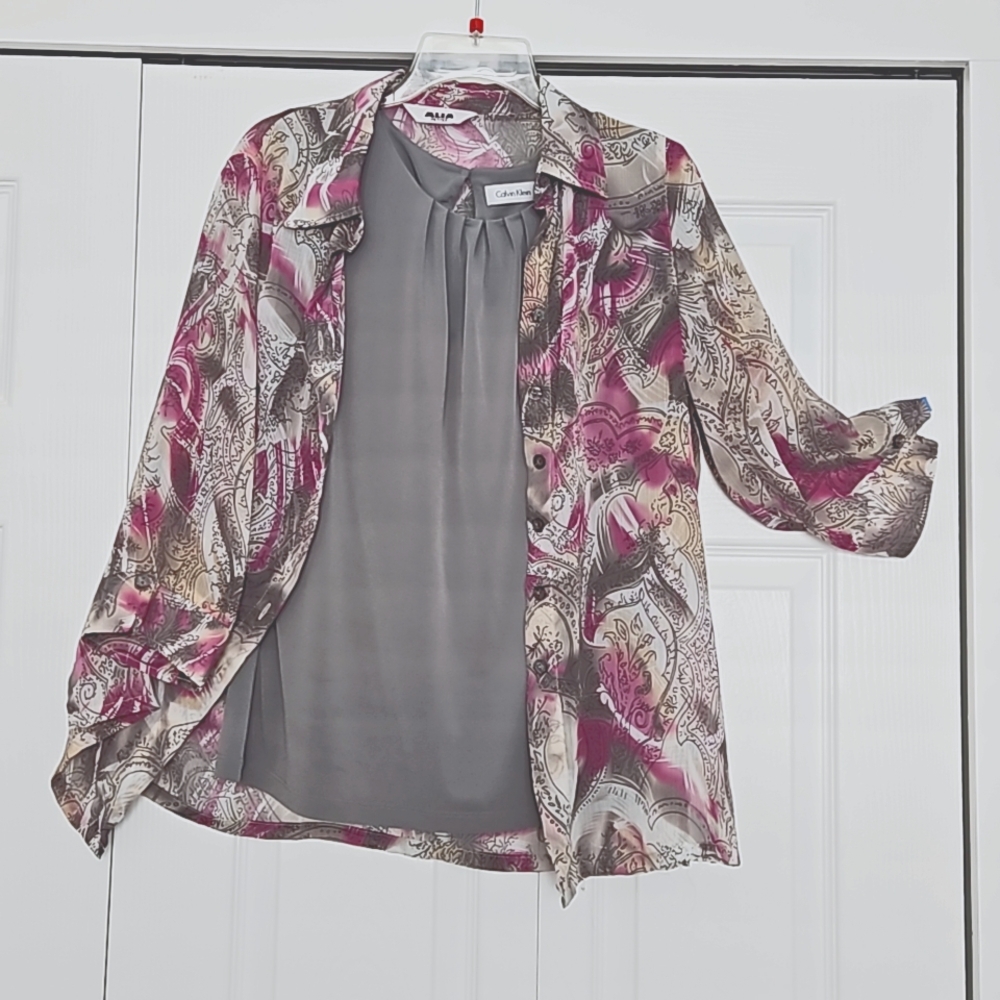 TWO 4 ONE DEAL Calvin Klein Sleeveless Top & Sheer Cover-Up Top